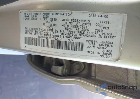 2000 Toyota 4Runner Sr5 V6 from USA, damaged, VIN JT3HN86RXY0312951